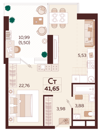 41,7 м², 1-комнатная квартира 21 450 000 ₽ - изображение 1