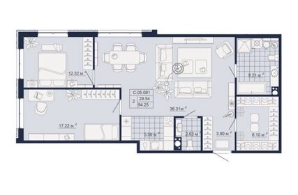 Квартира 94,3 м², 2-комнатная - изображение 1
