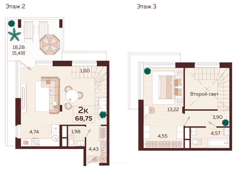 68,8 м², 2-комнатная квартира 26 500 000 ₽ - изображение 1