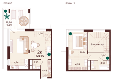 Квартира 68,8 м², 2-комнатная - изображение 1
