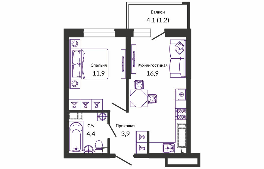 38,3 м², 1-комнатная квартира 6 219 920 ₽ - изображение 1