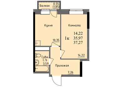 Квартира 36 м², 1-комнатная - изображение 1