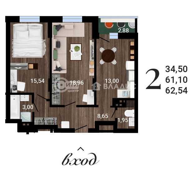 62,5 м², 2-комнатная квартира 5 879 000 ₽ - изображение 1
