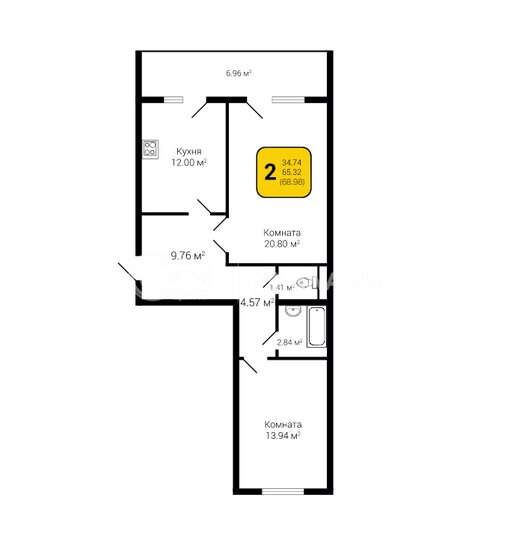 68,8 м², 2-комнатная квартира 6 880 000 ₽ - изображение 1