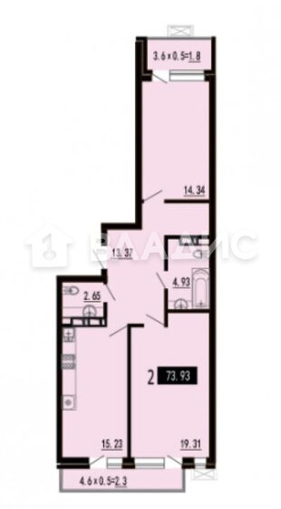 69,6 м², 2-комнатная квартира 12 500 000 ₽ - изображение 1