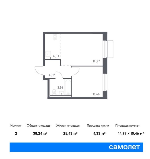 38,2 м², 1-комнатная квартира 8 471 921 ₽ - изображение 1