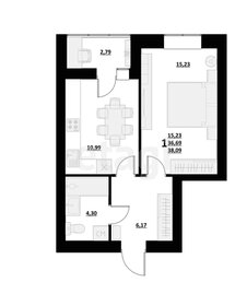 Квартира 38,1 м², 1-комнатная - изображение 2