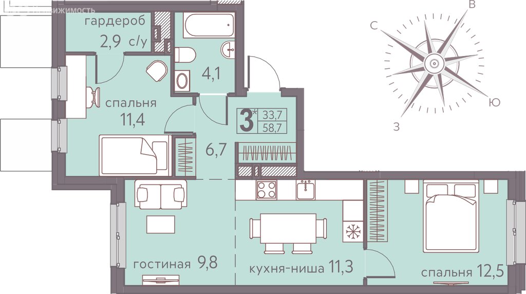 Варианты планировок ЖК «Погода» - планировка 6