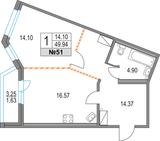 46,4 м², 1-комнатные апартаменты 12 990 000 ₽ - изображение 61