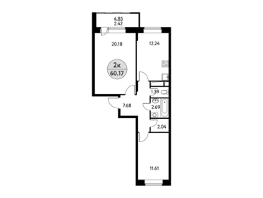 Квартира 60,2 м², 2-комнатная - изображение 1