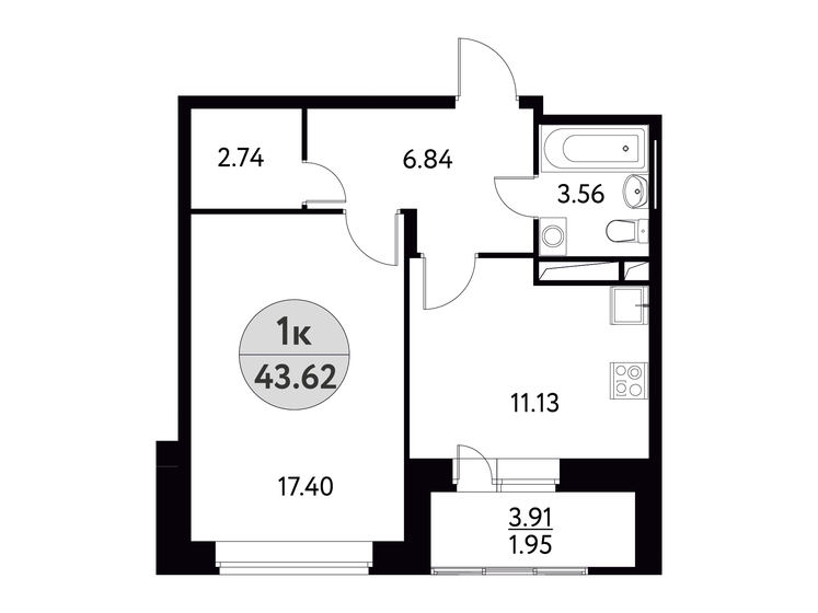 43,6 м², 1-комнатная квартира 5 888 700 ₽ - изображение 1