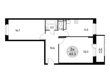 Квартира 65,3 м², 2-комнатная - изображение 1