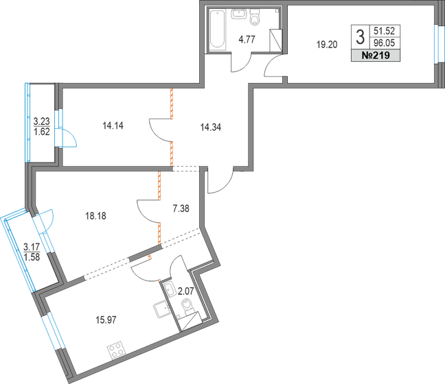 96,1 м², 3-комнатная квартира 21 485 732 ₽ - изображение 15