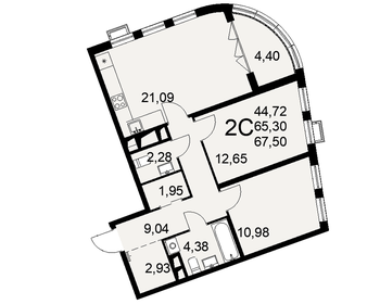 Квартира 67,5 м², 2-комнатная - изображение 1