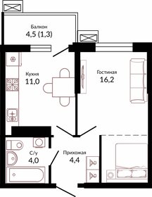 33,7 м², 1-комнатная квартира 4 450 000 ₽ - изображение 68