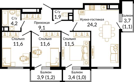 Квартира 77,8 м², 3-комнатная - изображение 1