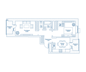 61 м², 2-комнатная квартира 6 705 600 ₽ - изображение 4