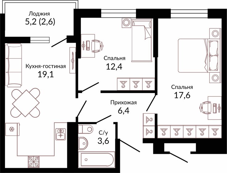 61,7 м², 2-комнатная квартира 10 020 080 ₽ - изображение 1