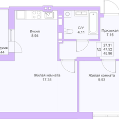 Квартира 49 м², 1-комнатная - изображение 3