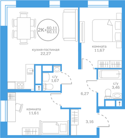 60,1 м², 2-комнатная квартира 7 600 000 ₽ - изображение 23