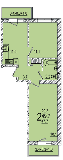 49,7 м², 2-комнатная квартира 6 585 550 ₽ - изображение 1