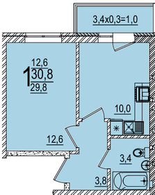 Квартира 30,8 м², 1-комнатная - изображение 1