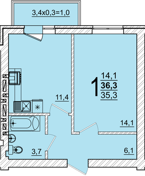 36,3 м², 1-комнатная квартира 4 640 990 ₽ - изображение 14