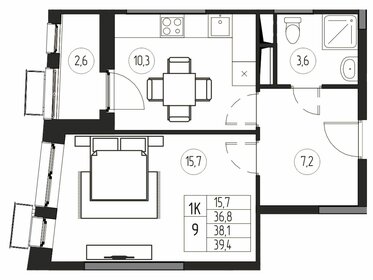 Квартира 38,1 м², 1-комнатная - изображение 5