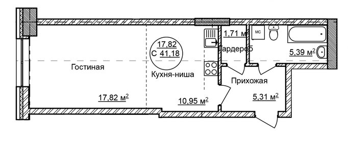 Квартира 40,9 м², 1-комнатные - изображение 1