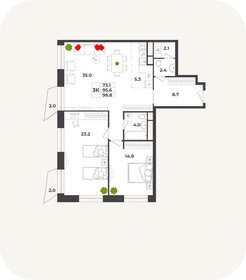 Квартира 96,8 м², 3-комнатная - изображение 1