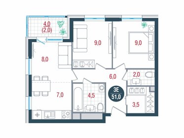 Квартира 51 м², 3-комнатная - изображение 1