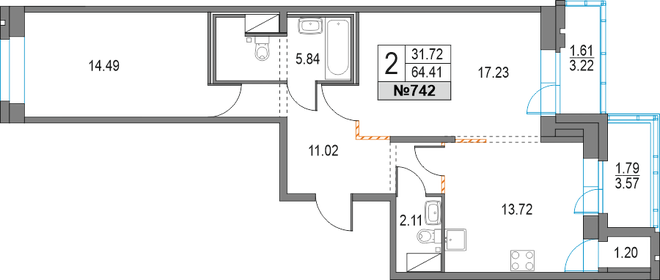 60,1 м², 2-комнатная квартира 15 350 000 ₽ - изображение 76