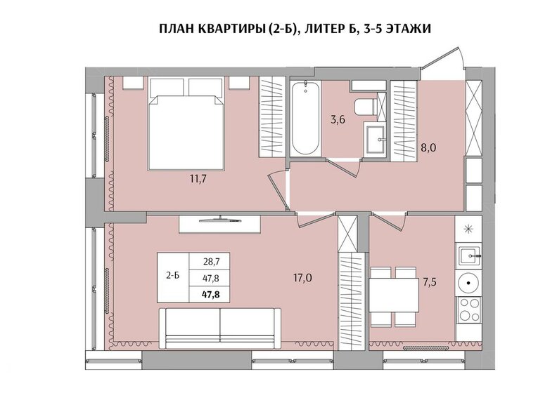 47,8 м², 2-комнатная квартира 7 286 584 ₽ - изображение 1