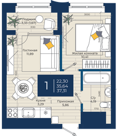 Квартира 37,3 м², 1-комнатная - изображение 1