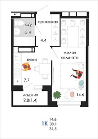32 м², 1-комнатная квартира 4 212 381 ₽ - изображение 36
