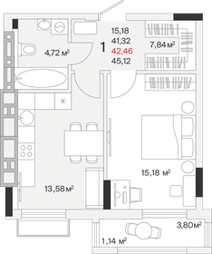 Квартира 42,5 м², 1-комнатная - изображение 1