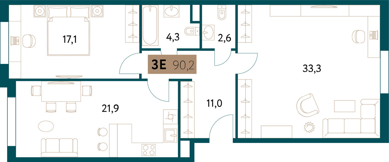 90,1 м², 3-комнатная квартира 40 971 692 ₽ - изображение 1