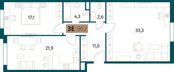 37 м², 1-комнатная квартира 5 261 400 ₽ - изображение 3