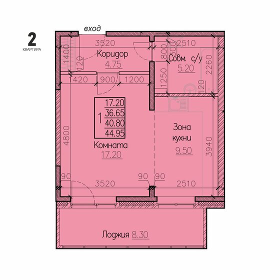 40,8 м², 1-комнатная квартира 5 916 000 ₽ - изображение 1