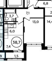 38,7 м², 1-комнатная квартира 9 900 000 ₽ - изображение 35