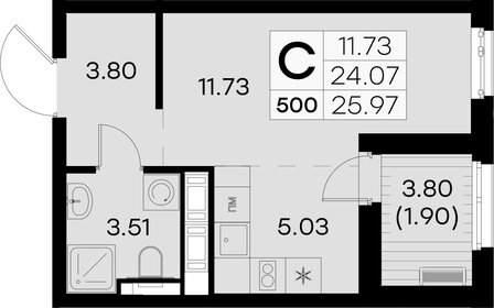 Квартира 26 м², студия - изображение 1