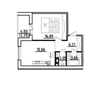 Квартира 45,3 м², 1-комнатная - изображение 1