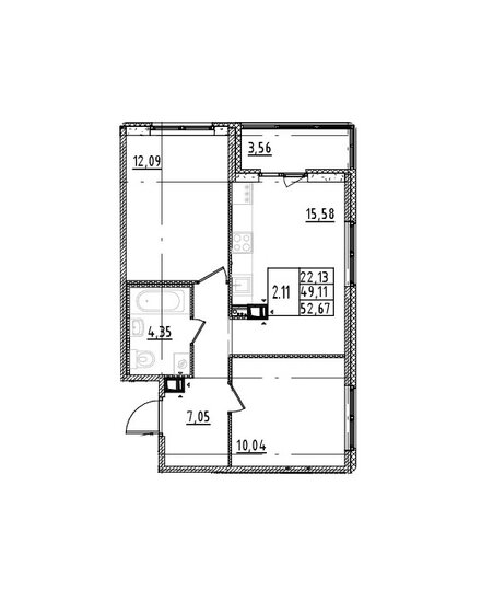 52,7 м², 2-комнатная квартира 5 860 000 ₽ - изображение 1