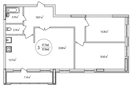 Квартира 97,9 м², 3-комнатная - изображение 1