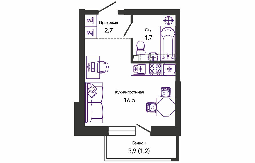 25,2 м², квартира-студия 4 931 640 ₽ - изображение 1