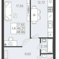 Квартира 48,9 м², 1-комнатная - изображение 1