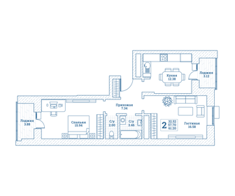 57 м², 2-комнатная квартира 6 388 823 ₽ - изображение 41