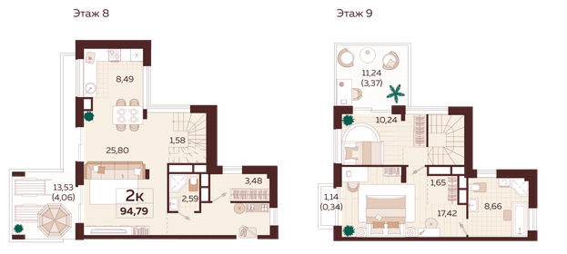 Квартира 94,8 м², 2-комнатная - изображение 1