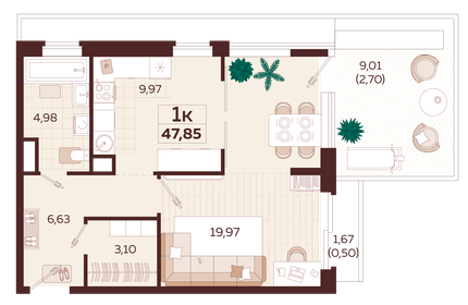 57,3 м², 1-комнатная квартира 25 990 000 ₽ - изображение 57