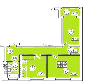 Квартира 60,5 м², 2-комнатная - изображение 1